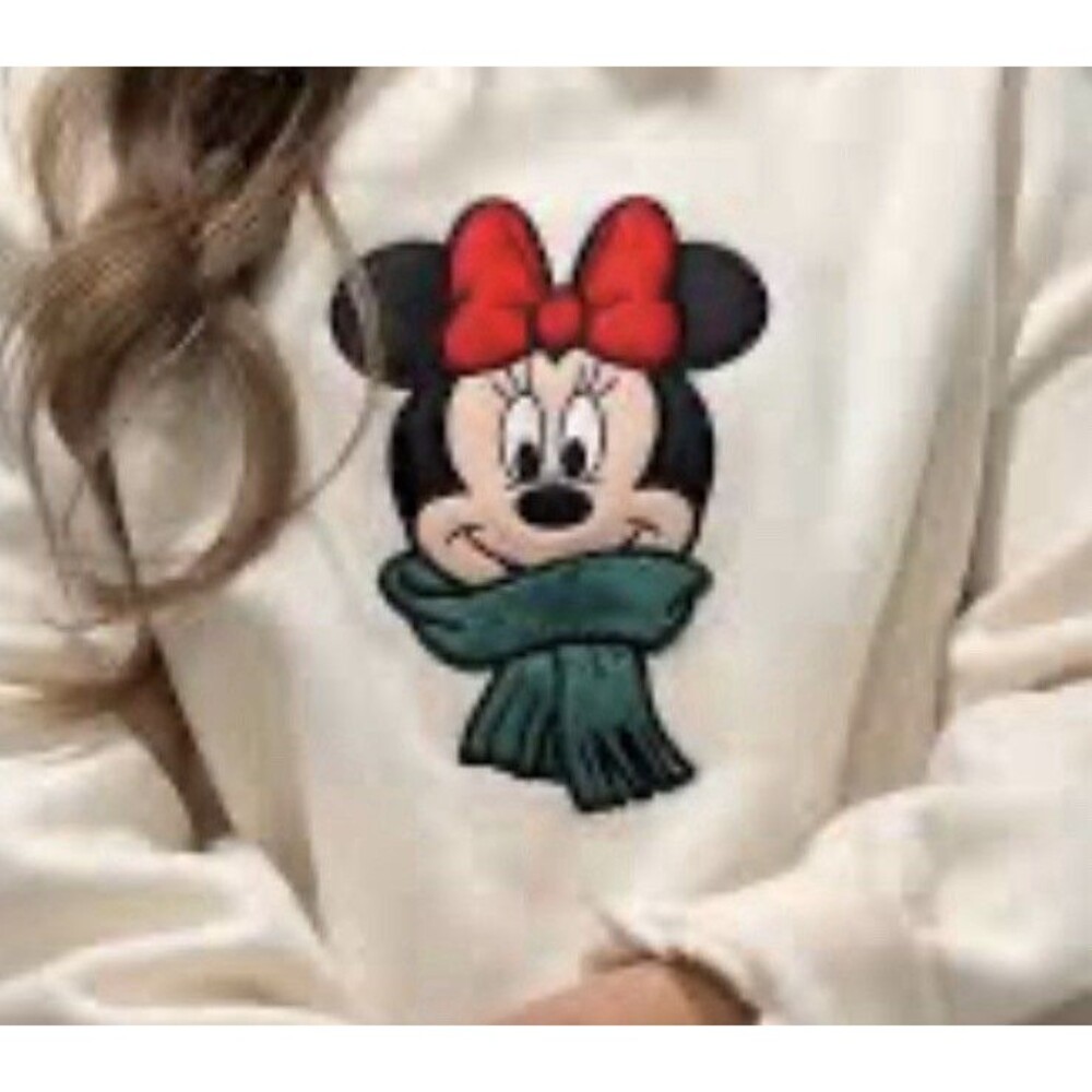 Disney Aziel & Luca Kids Christmas Minnie Sweatshirt Size 6/7T Pullover Girl Bow